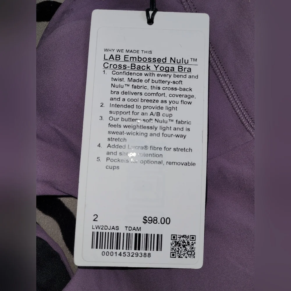 Lululemon Lab Embossed Nulu Cross-Back Yoga Bra Tracer Print Emboss Amethyst 2